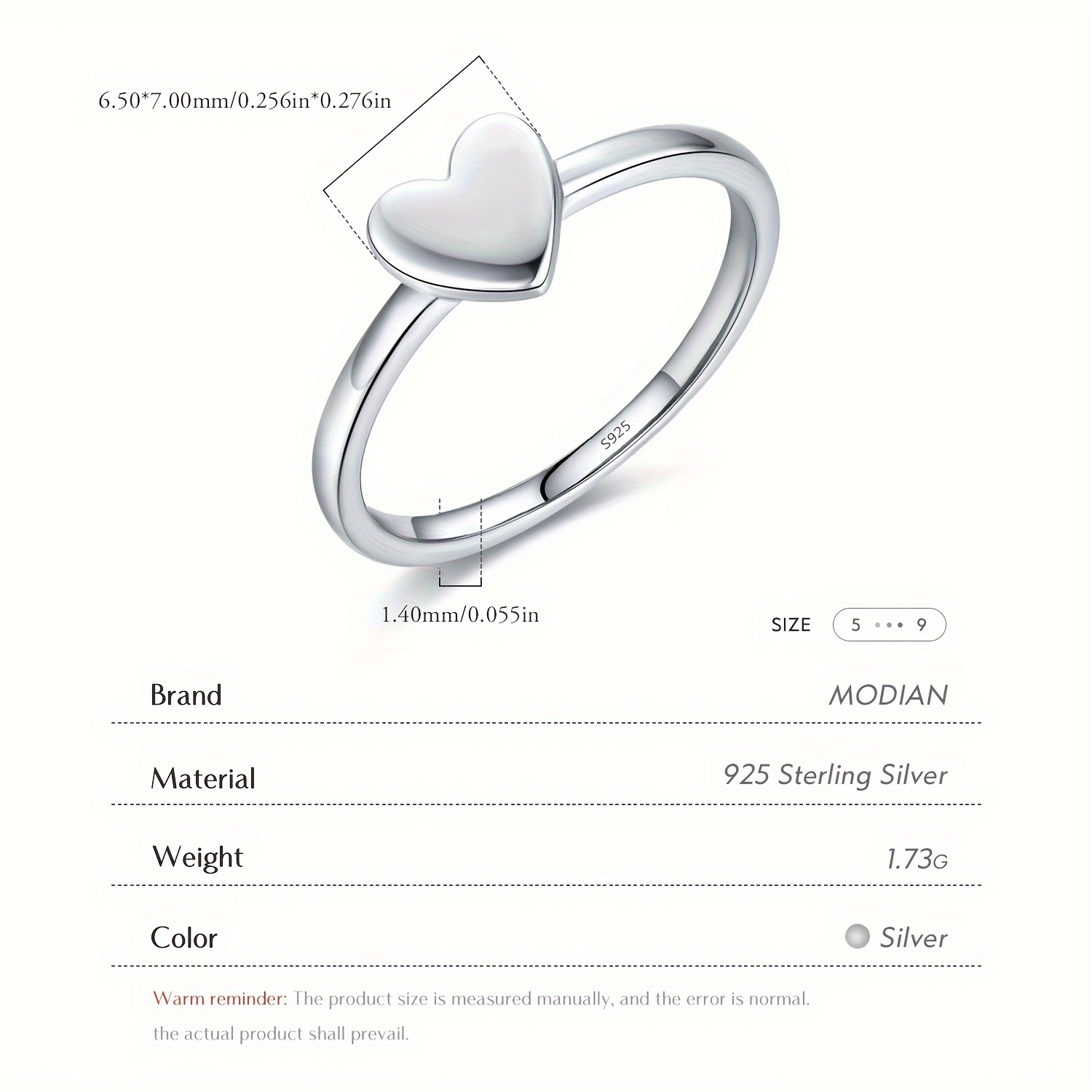 925 Sterling Silver Heart Ring Versatile Sweet Casual Parties